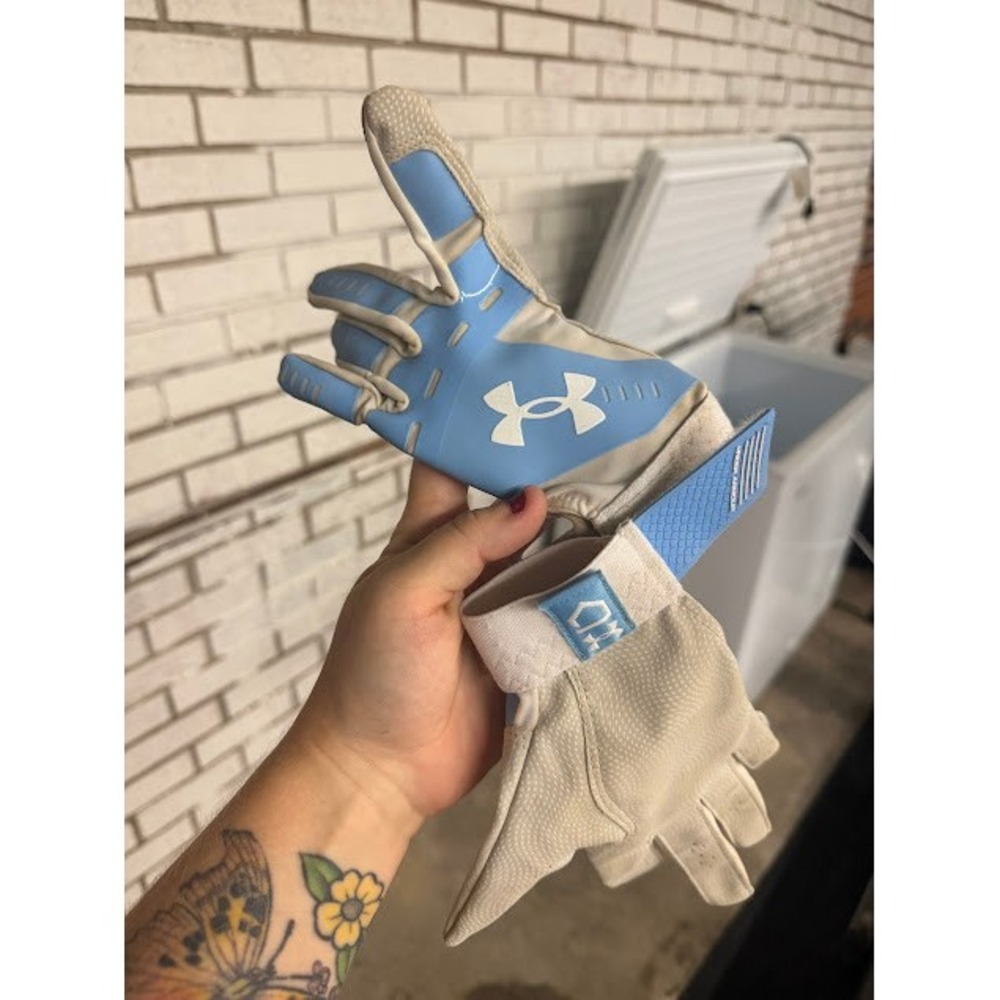 Football Baseball Under Armour Gloves Youth Blue White Athletic Batting Gear